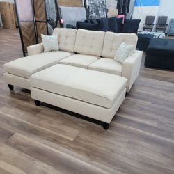 New 2pc Sectional And Ottoman In Beige 