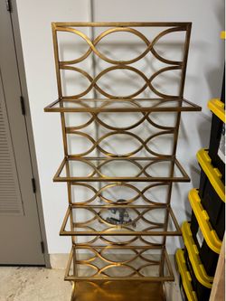 Gold / Brass-Tone Glass Etagere Display Shelf – 80” Tall
