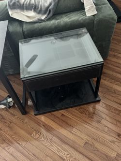 modern glass-top nightstand and matching lamp x2