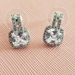 Silver Square Zirconia Stud...very Shiny