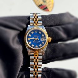 Rolex Datejust 26mm Blue Vignette Factory Diamond Dial Ladies watch 69173 quick set box & papers 18k gold & stainless steel Jubilee Bracelet