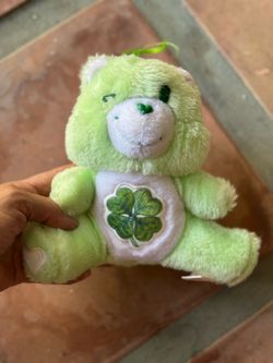 1983 Vintage Care Bears Good Luck Bear Plush Green Lucky Shamrock 4 Leaf Clover belly