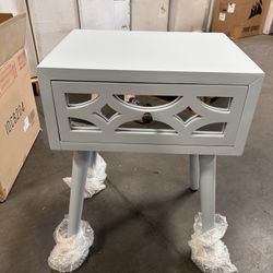 Modern Contemporary Nightstand, 1-Drawer Front Mirror Nightstand, for Small Spaces, Bedroom, Light Gray