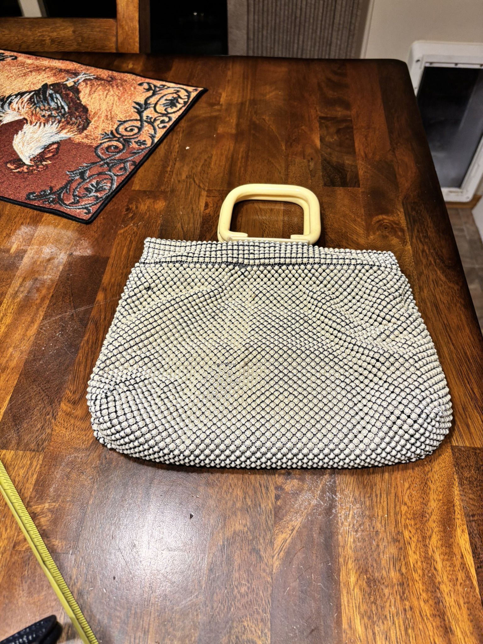 Vintage Whiting Davis Ivory White Metal Mesh Alumesh Purse Bag Bakelite Handle