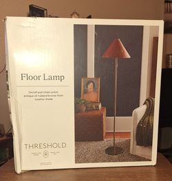 Brown Floor Lamp with Leather Empire Shade from Threshold