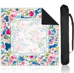 Colorful Floral Mahjong Mat with Carrying Bag 31.5" x 31.5" Non Slip Noise Reduction Table Cover Chinoiserie Blue Pink Floral Mahjong Mat for American