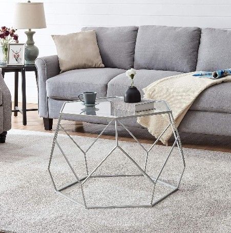 FirsTime & Co. Silver Geometric Glam Coffee Table, American Designed, Silver, 31.5 x 31.5 x 20 inches