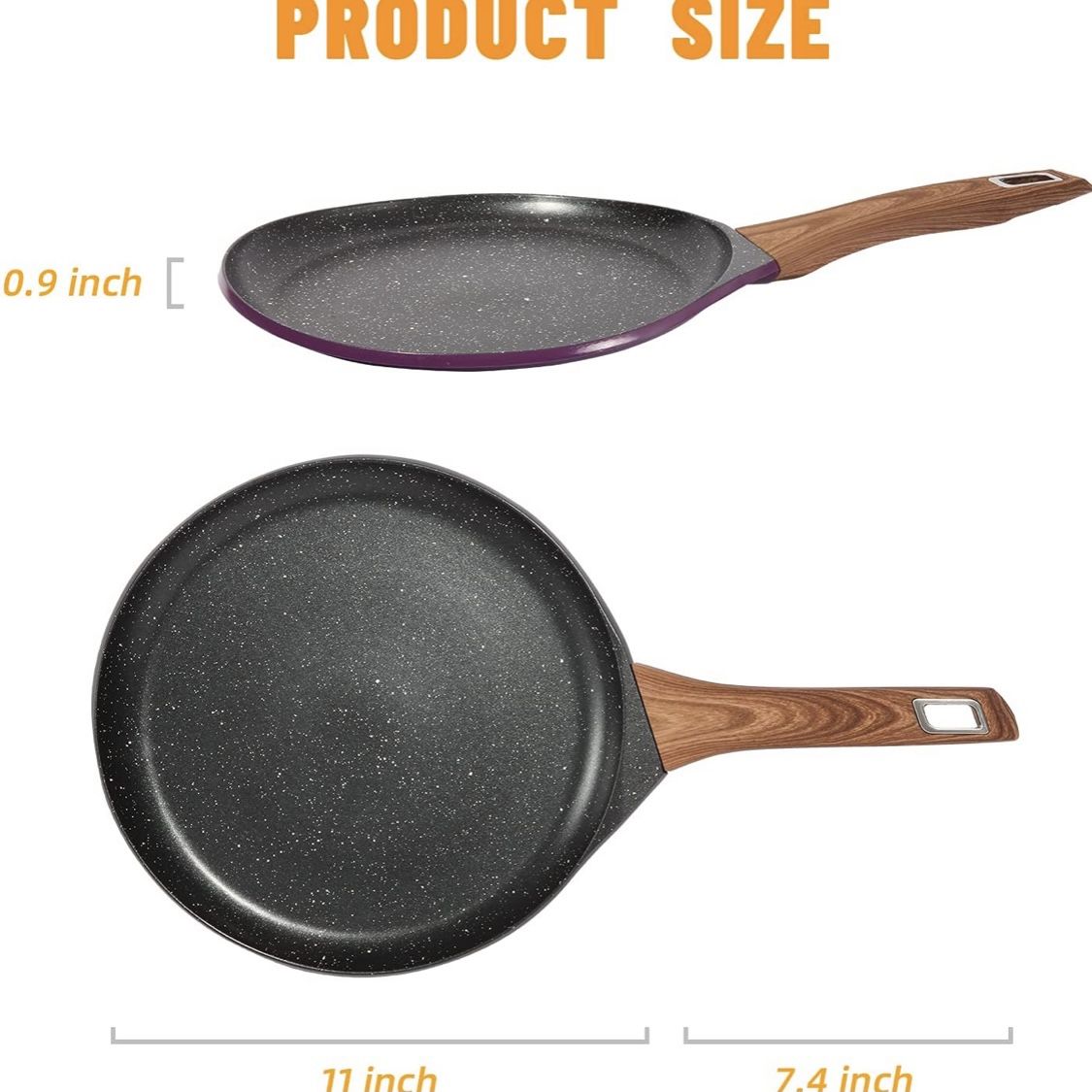 New- 11 Inch Nonstick Crepe Pan, Granite Coating PFOA Free (Purple)