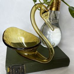 Amber Hammered Glass Hand Blown Swan Art