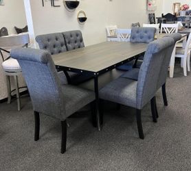Wood Dining Set With Tufted Chair