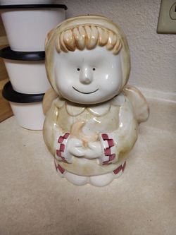 Vintage Design Pac Large Ceramic Angel  Cookie Jar Holding Crescent Moon VTG