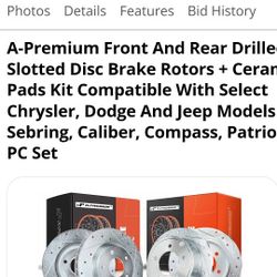 Breaks and rotors for a jeep dodge chrysler