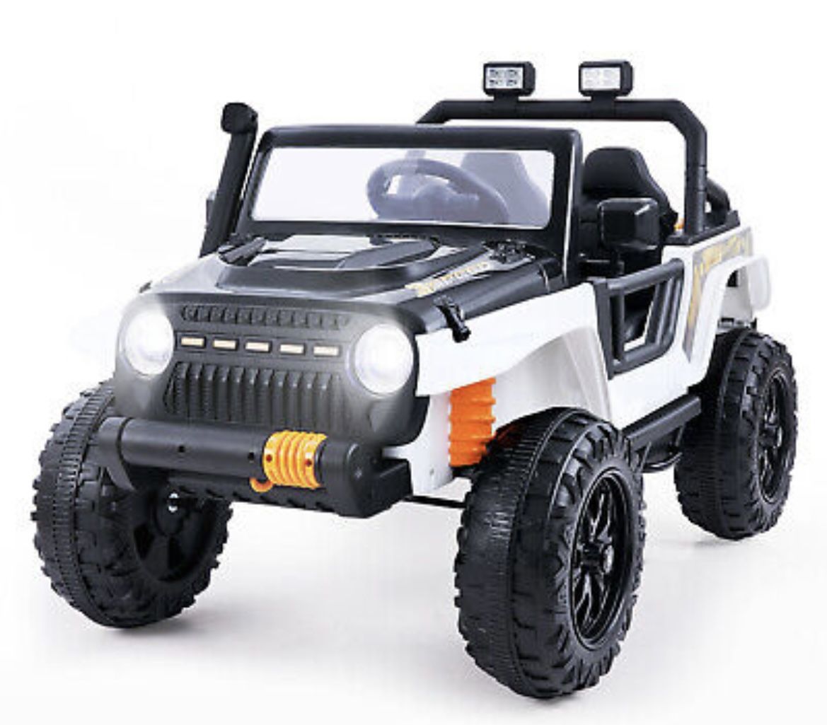 ⚪️⚪️!! BRAND NEW 12V Remote Control Electric Kid Ride On Car Power Wheels  OFF ROAD Kids Jeep with Parent Seat, Bluetooth, and LED lights