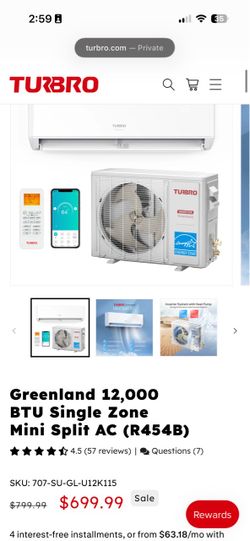 Turbro Mini Split Air Conditioner 12000BTU 115V GL12K115