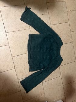 Teal Cable Knit Cropped Sweater