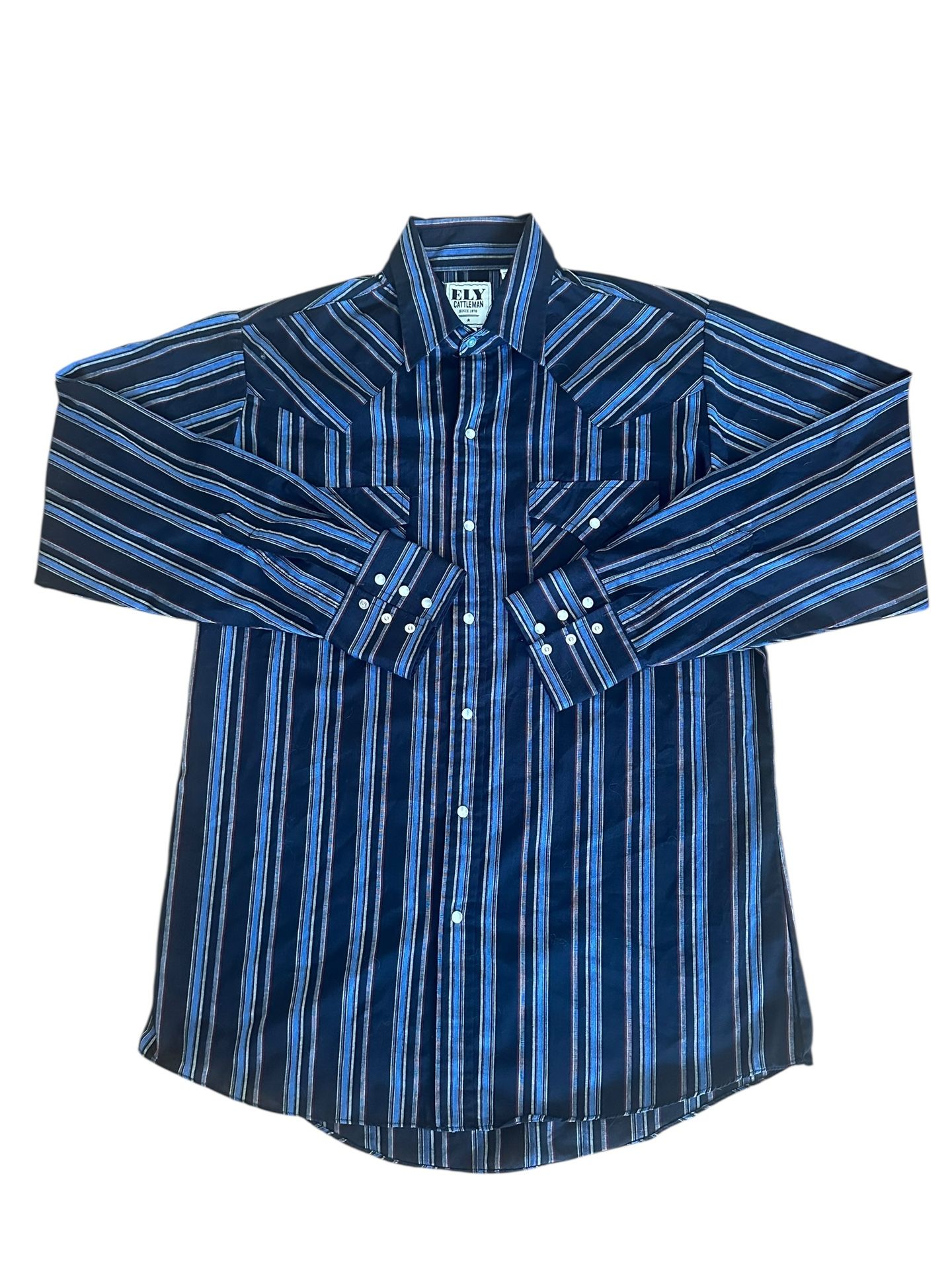 Vintage Ely Cattleman Shirt Mens Medium Black Striped Pearl Snap Western