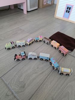 Wooden Toy Train Set with Multiple Cars