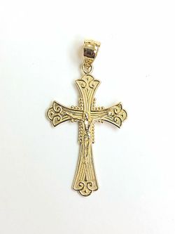 Beautiful design cross with jesus religious pendant 14K REAL YELLOW GOLD.