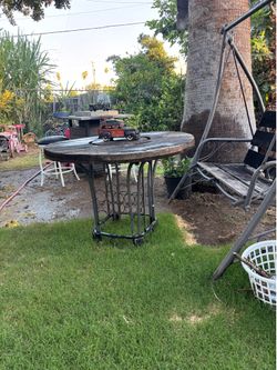 Spool Table Top Table With Iron Base