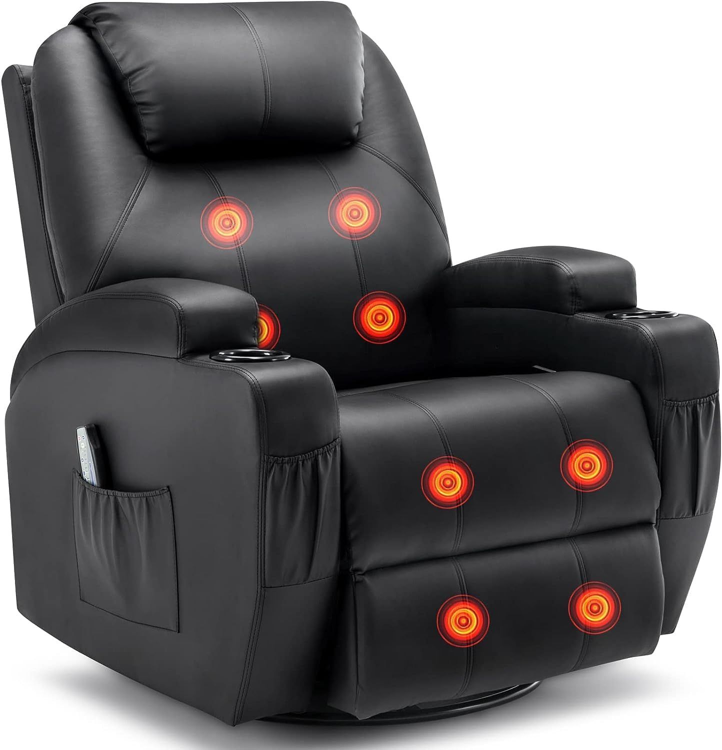 Korser relaxing Recliner Chair in Black | Massage, Heat,360° Swivel, Rocking, Manual Remote Control