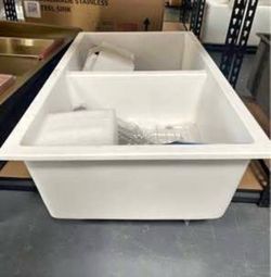 New 33x19x9 Double Bowl Undermount Kitchen Sink 50/50 Split Granite Composite