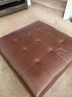 Large Square Tufted Leather Ottoman