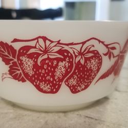Hazel milk glass  & bright red  strawberry  cereal bowls