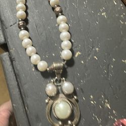 Vintage Pearl&925 Sterling Necklace 
