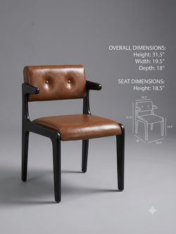 Luxury Set Of Two Mid-Century Leather Dining Chair with Arms