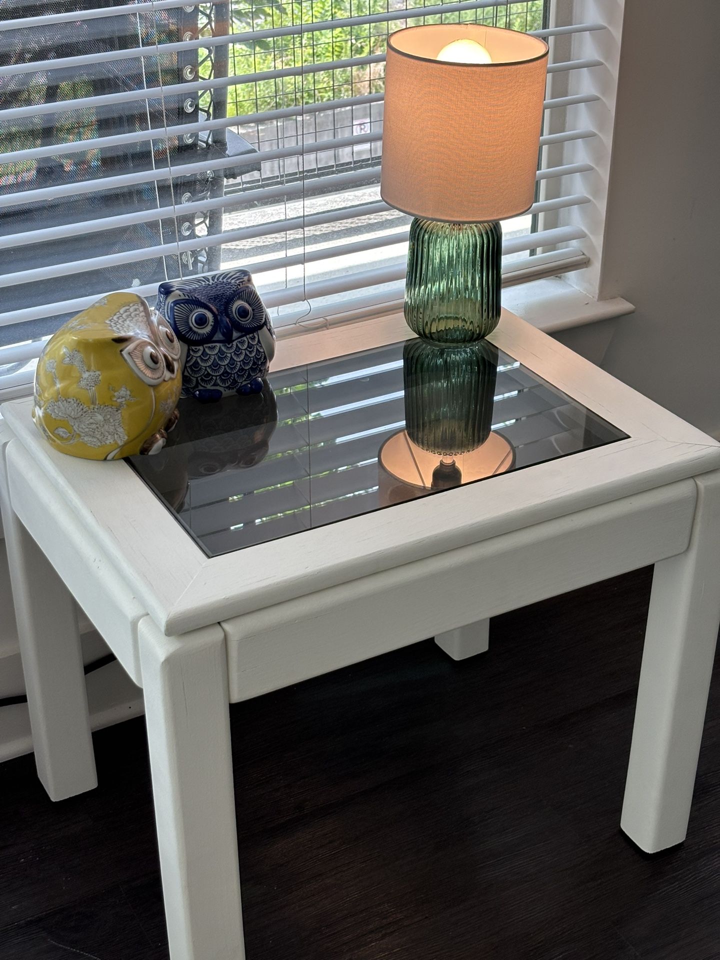 Modern Side Table with Tempered Glass – Hand-Restored ✨