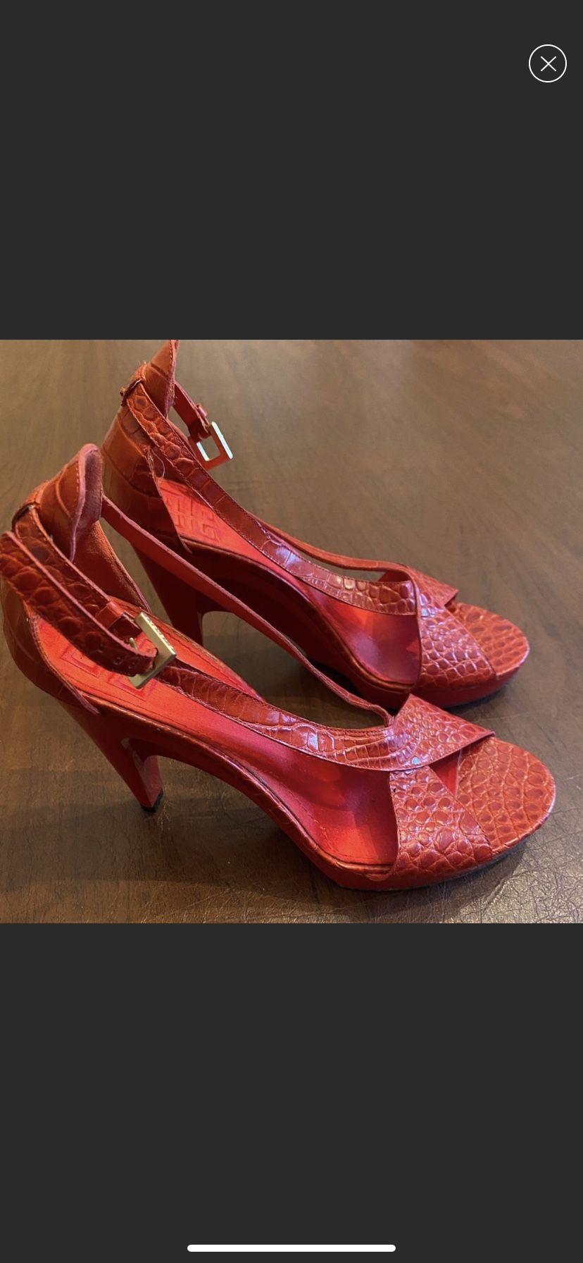 Givenchy Vintage Red Crocodile-Embossed leather 4" Heels Sandals  Size - 38.5 or US 5.5