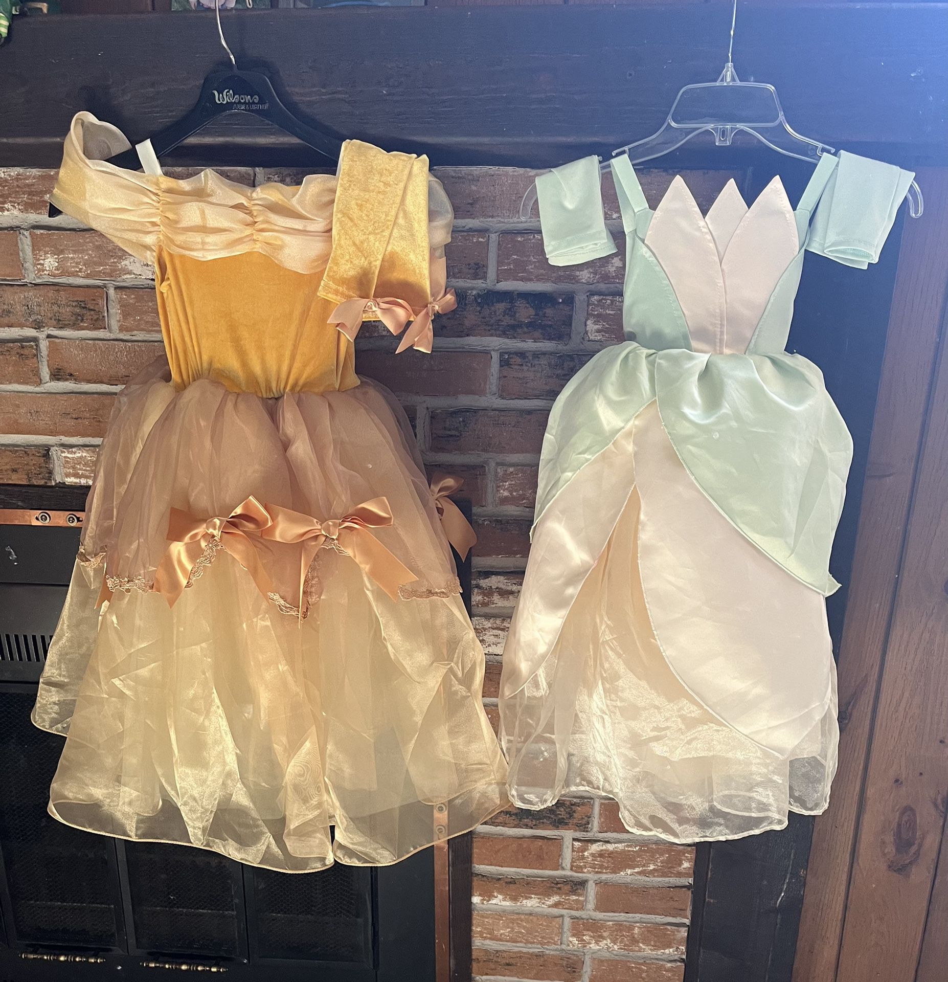 “Belle” & “Tiana”  Costumes (size4-5yrs)both for $20