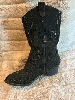 Black Rhinestone Cowboy Boot