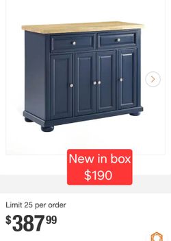 Navy Blue Kitchen Island with Butcher Block Top