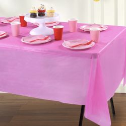 Way to celebrate! Neon pink plastic party tableclothes, 108 x 54 in, 3ct