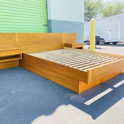 Danish Teak Platform Bed With Floating Nightstands