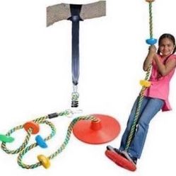 Outdoor Tree Swing—Disc Seat w/Climbing Rope comes with hooks & 4ft Strap holds up to 220lbs—NEW