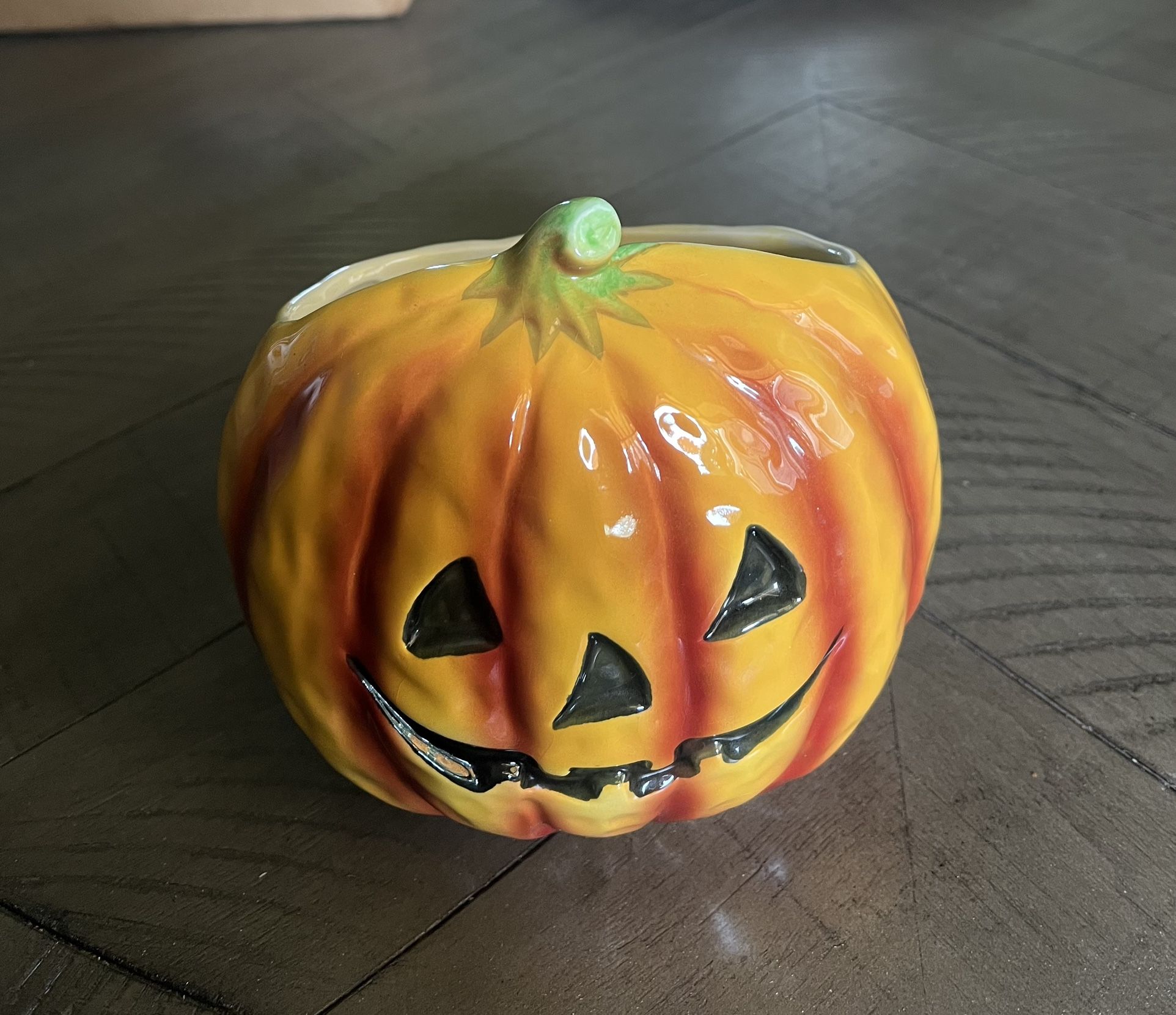 Vintage Relpo Japan Pumpkin Face Jack O Lantern Planter Vase 1960