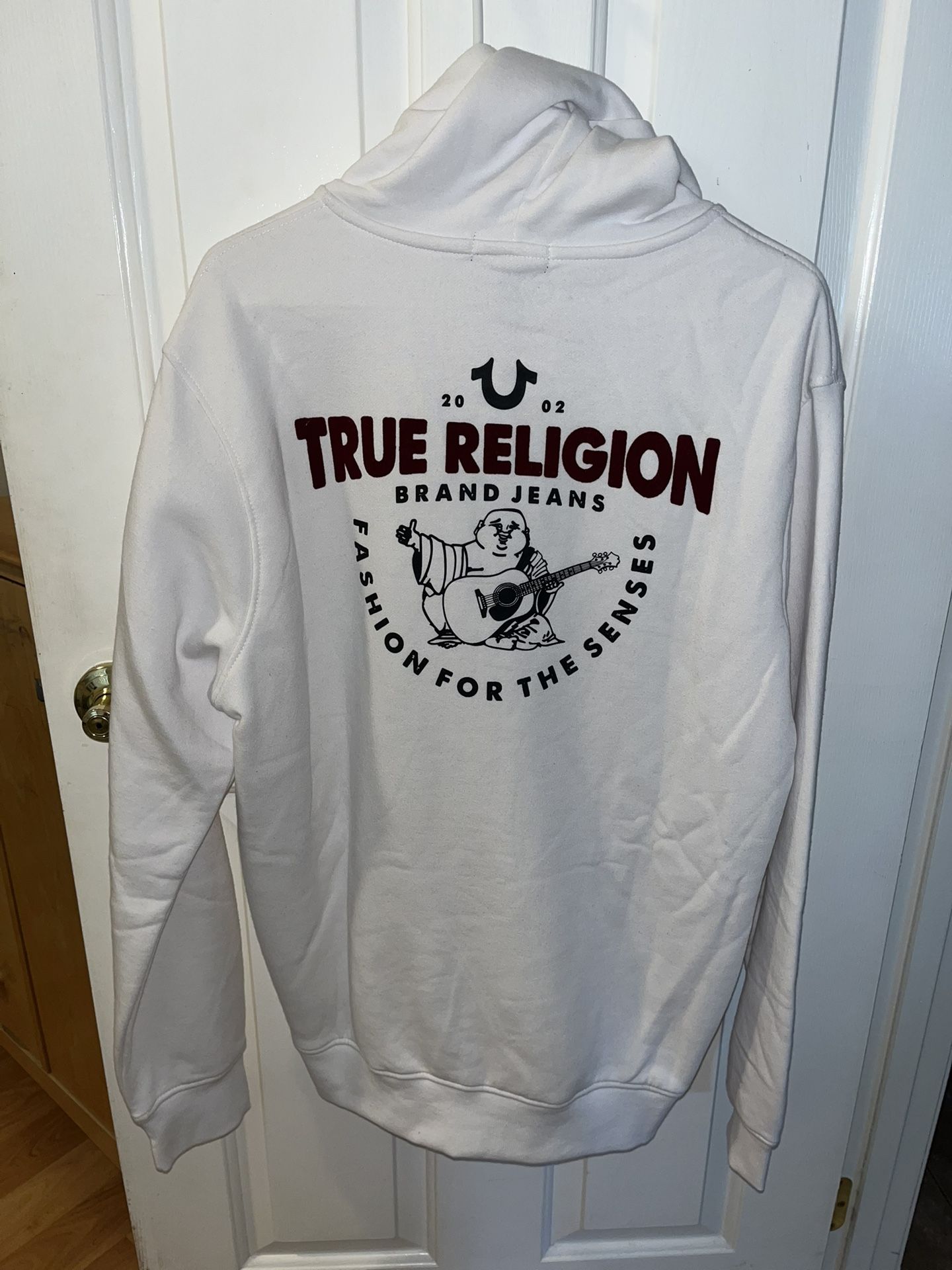 True Religion Jacket with Hoodie Size Large White/Black