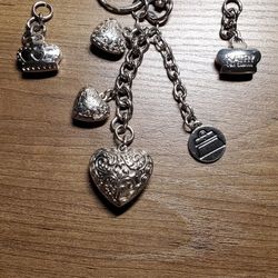 KATHY VAN ZEELAND   SILVER  TONE 6" PURSE CHARMS / KEYCHAIN  / 2"  ZIPPER CHARMS IN GOOD CONDITION 