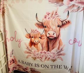 Boho Holy Cow Baby Shower Backdrop for Girl Highland Cow