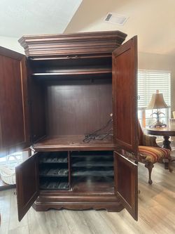 Large Wood TV Armoire Entertainment Cabinet