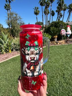 Highland Christmas Cow Snow globe Lava Tumbler 20oz
