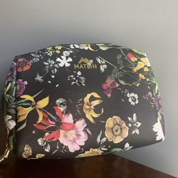 Black floral Waterproof PU Leather CLUTCH BAG, COSMETIC CASE, TRAVEL POUCH. NWOT