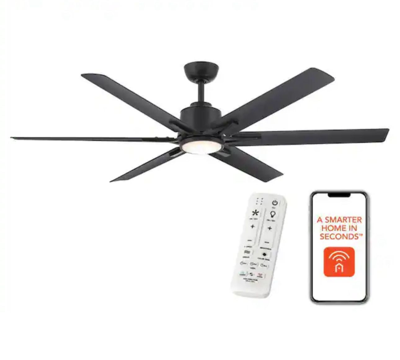 Kensgrove II 60 in. Smart Indoor/Outdoor Matte Black Ceiling Fan with Remote Included Powered by Hubspace