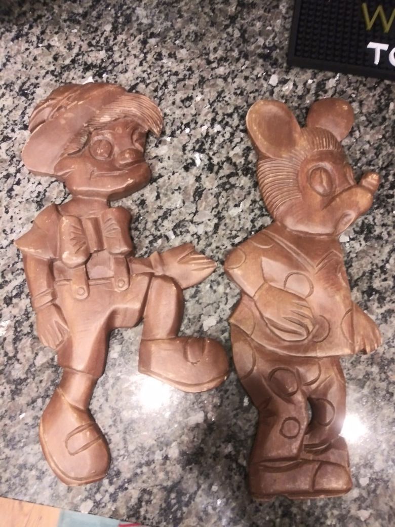 Mickey Mouse / Pinocchio wood figures 18" tall
