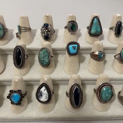 STERLING SILVER NATIVE AMERICAN RING LOT ..18 rings total