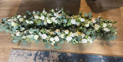 Luxury Faux Wedding Arch Florals – 42” & 60” Ivory/Eucalyptus Arrangements