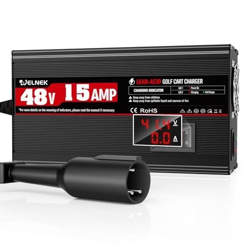 Welnek 48 Volt 15 Amp Golf Cart Battery Charger for Club Car Precedent and DS, 900W 48V Golf Cart Trickle Charger, 3-Pin Circle Plug for Club Car Cart