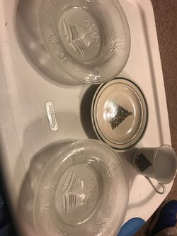 4 assorted Christmas items plate tea cup candy dishes